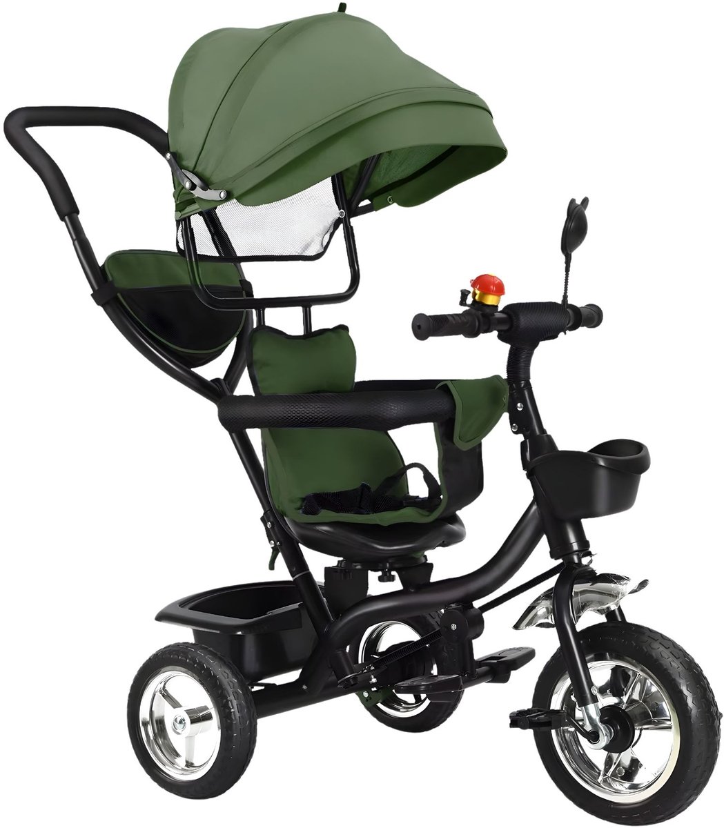 Driewieler Kinderfiets - Verstelbaar met Duwstang en Opbergmand - voor baby's en kinderen 1-5 jaar - Groen - Donkerblauw Driewieler kopen online