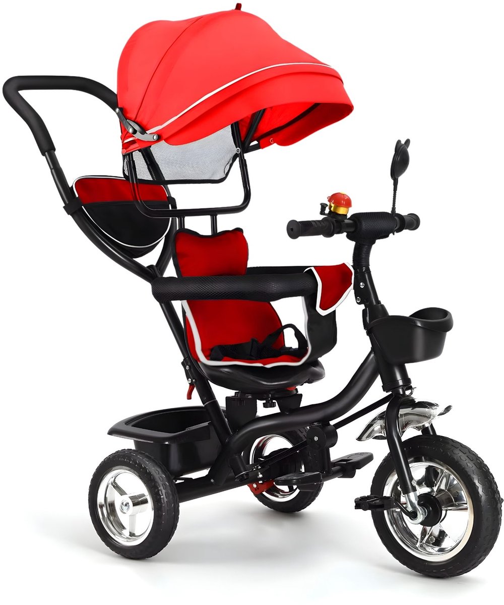 Driewieler Kinderfiets - Verstelbaar met Duwstang en Opbergmand - voor baby's en kinderen 1-5 jaar - Rood - Zwart Driewieler kopen online