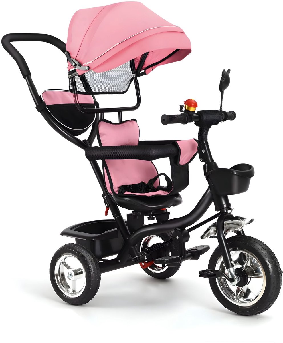 Driewieler Kinderfiets - Verstelbaar met Duwstang en Opbergmand - voor baby's en kinderen 1-5 jaar - Roze - Rood Driewieler kopen online