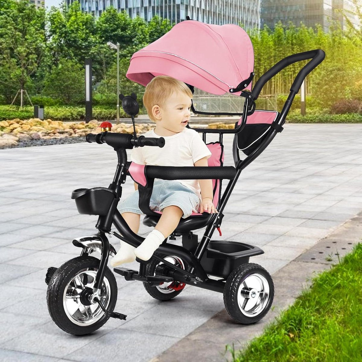 Driewieler voor baby's - Loopfiets kinderwagen - Buiten spelen - 4-in-1 multifunctioneel - 75 cm breed - Roze Driewieler kopen online