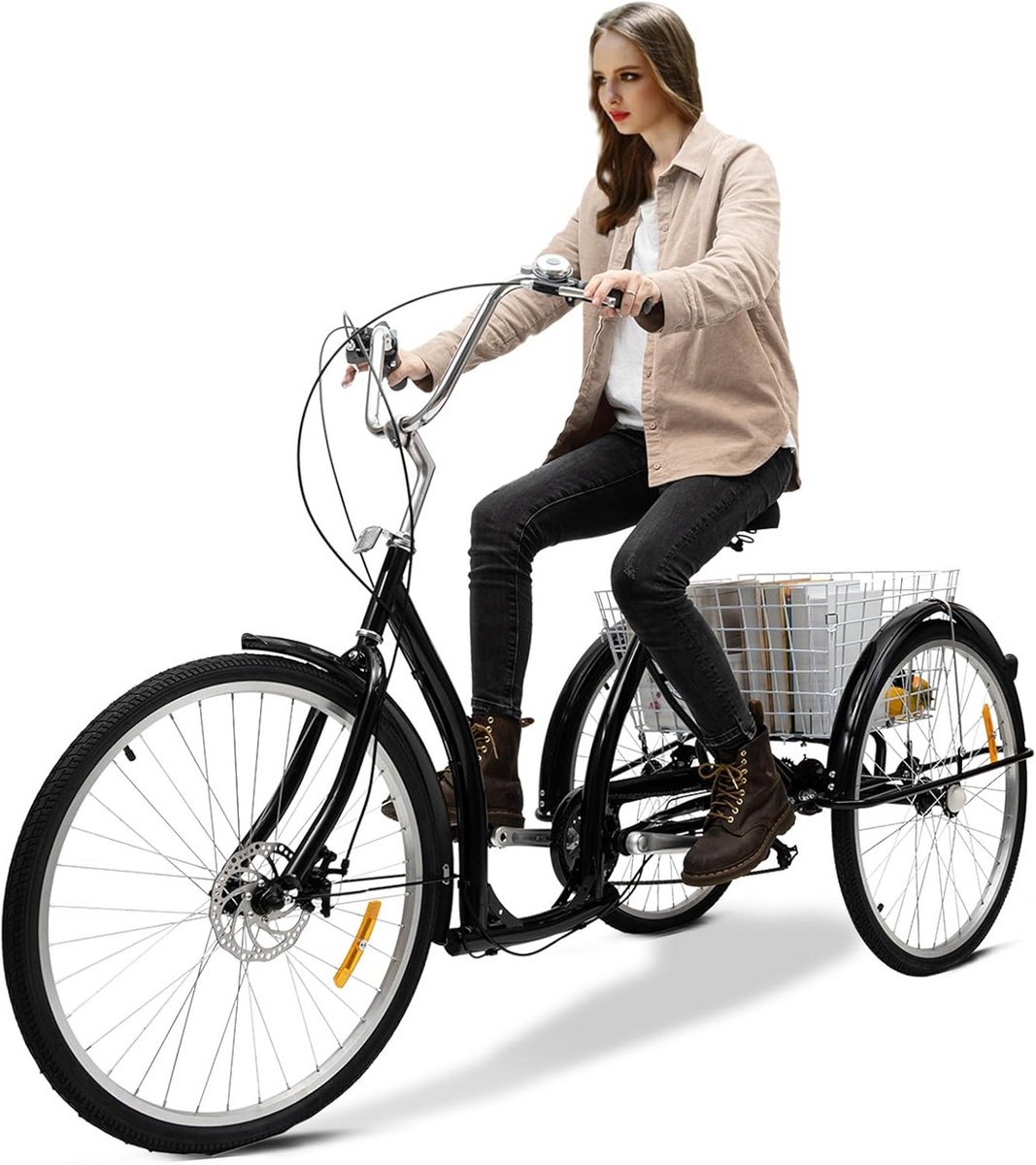 Driewieler voor volwassenen 26 inch met 6 versnellingen en boodschappenmand Driewieler kopen online