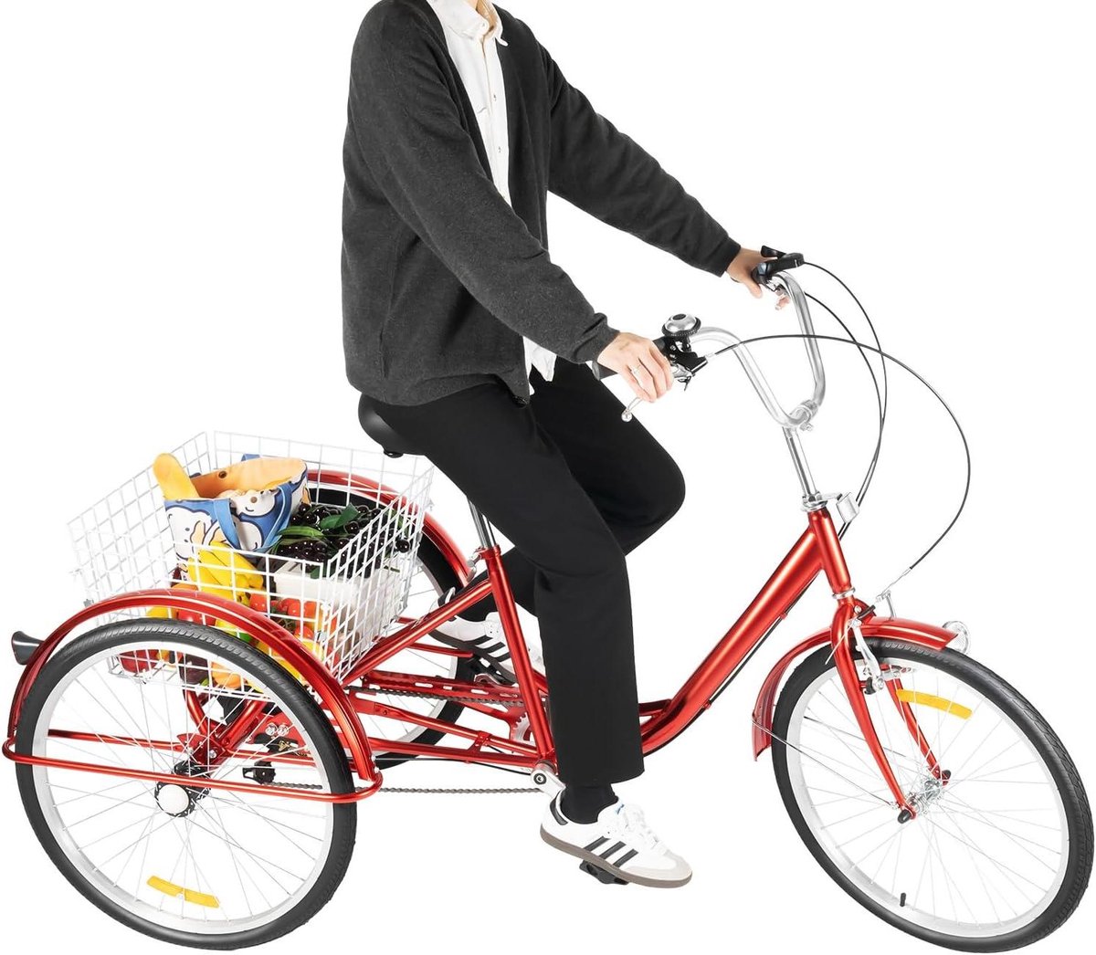 Driewieler voor volwassenen - Comfortabele fiets - Boodschappen vervoeren - 5 versnellingen - 24 inch - Rood Driewieler kopen online