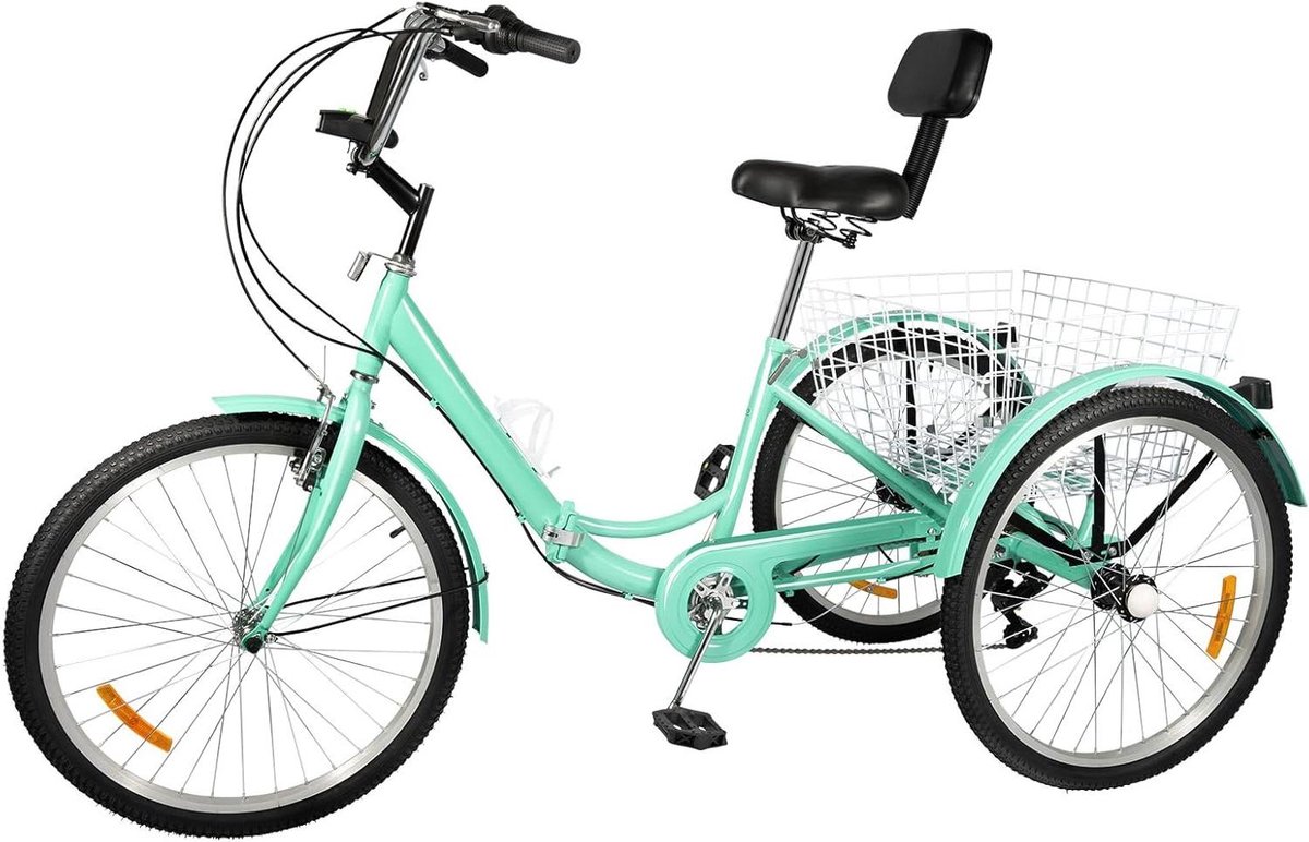 driewieler voor volwassenen driewiel fiets comfortabel transport 7 versnellingen 24 inch turquoise