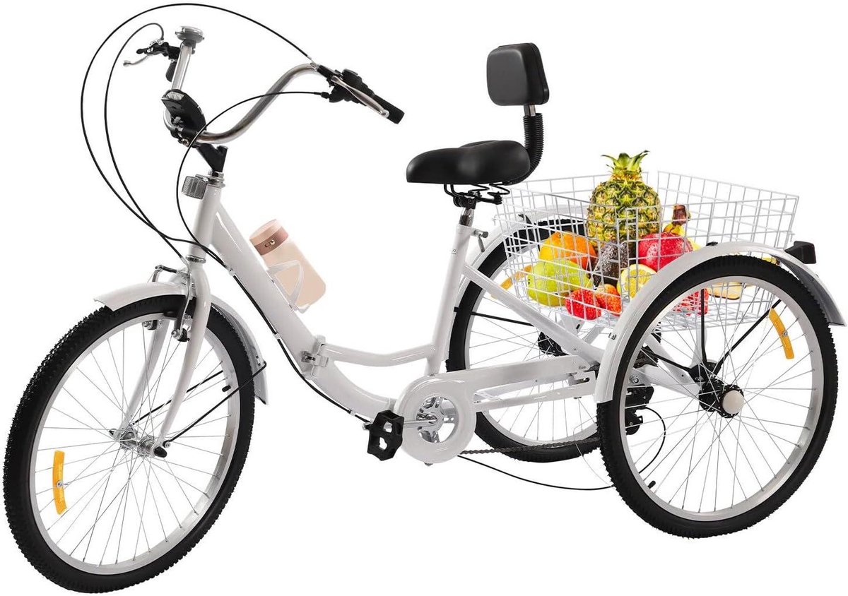Driewieler voor volwassenen - Driewiel fiets - Comfortabel vervoer - Opvouwbaar frame - 24 inch - Wit Driewieler kopen online