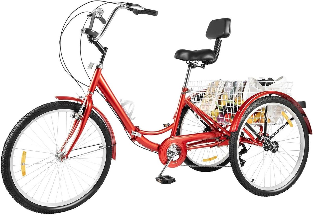 Driewieler voor volwassenen - Driewieler fiets - Comfortabel fietsen - 7 versnellingen - 24 inch - Rood Driewieler kopen online