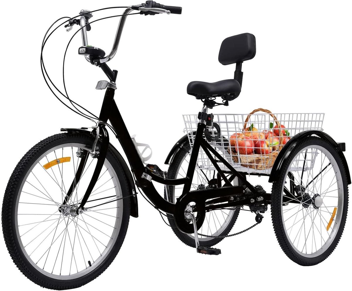 Driewieler voor volwassenen - Driewieler fiets - Comfortabel transport - Inclusief mand en rugleuning - 24 inch - Zwart Driewieler kopen online