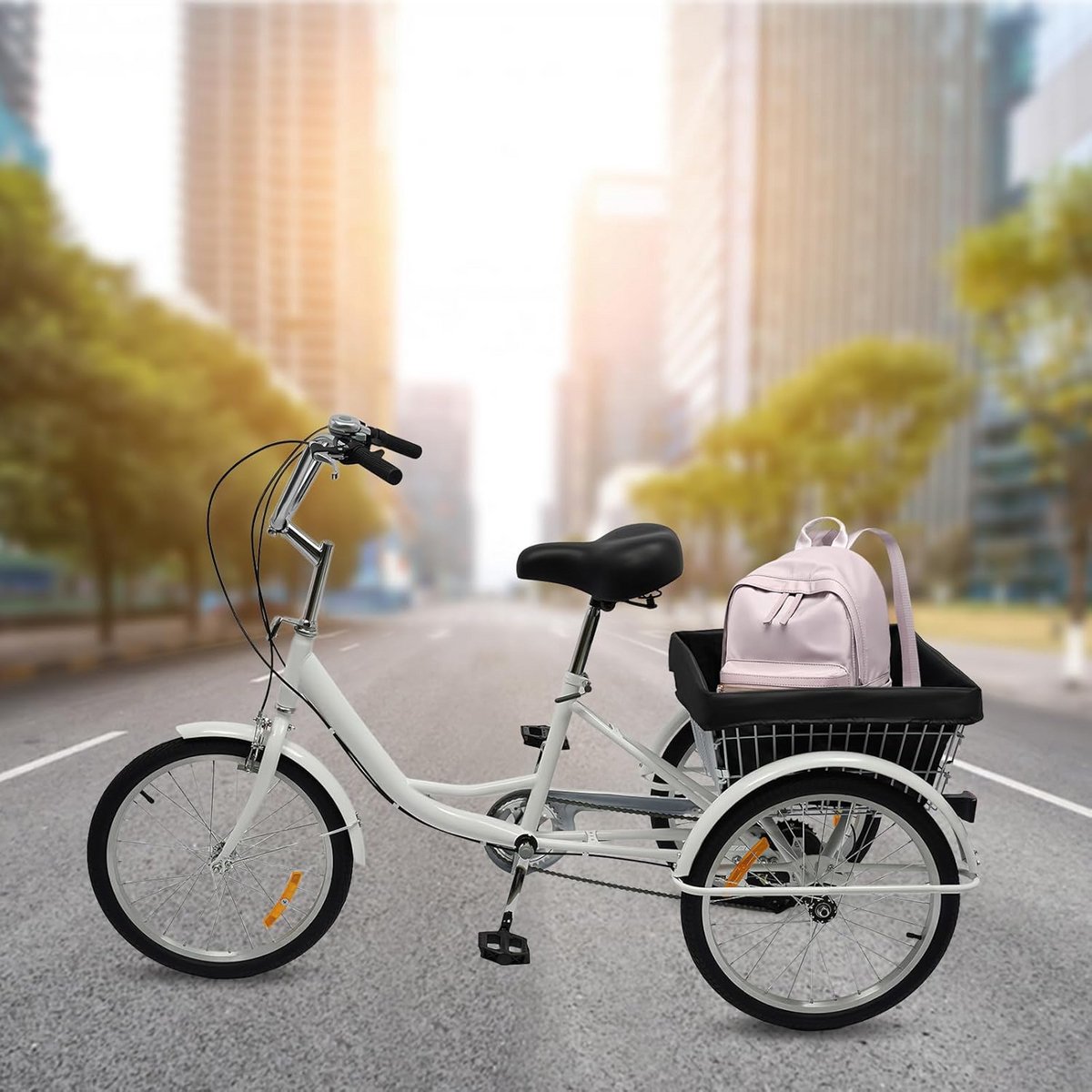 Driewieler voor volwassenen - Inklapbare fiets - Comfortabel Boodschappen - 8 Versnellingen - 20 inch wielen - Wit Driewieler kopen online
