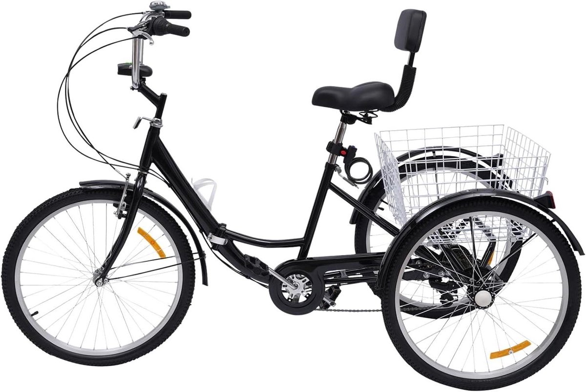 driewieler voor volwassenen inklapbare trike boodschappen vervoeren met mand en lamp 24 inch zwart