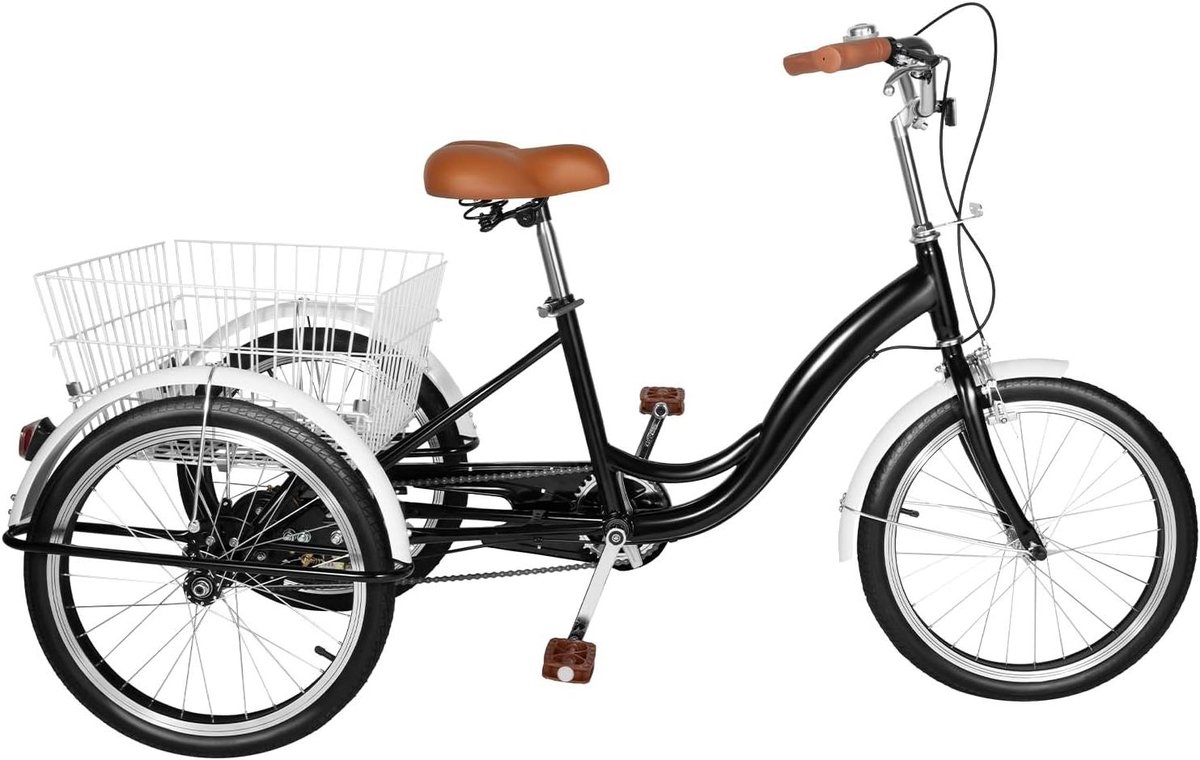 driewieler voor volwassenen seniorenfiets boodschappen doen 8 versnellingen 24 inch zwart