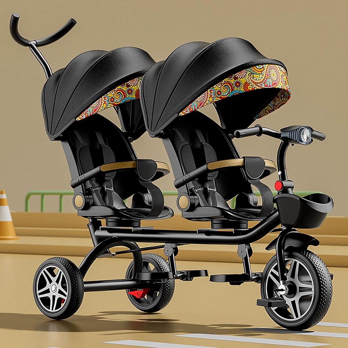 dubbele kinderdriewieler tandem fiets buiten spelen lichtgewicht frame leeftijd 1 7 jaar zwart