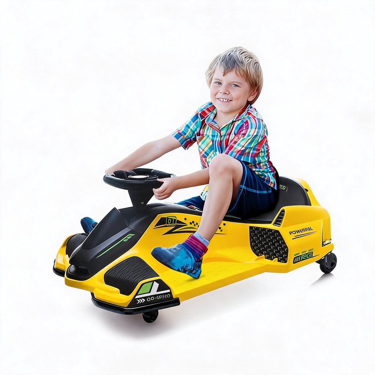 elektrische auto voor kinderen 2x12v7a grote accu s voor lange speeltijd 24v 180w borstelloze motor drift racewagen geel ce gecertificeerd speelgoed 3 8 jaar