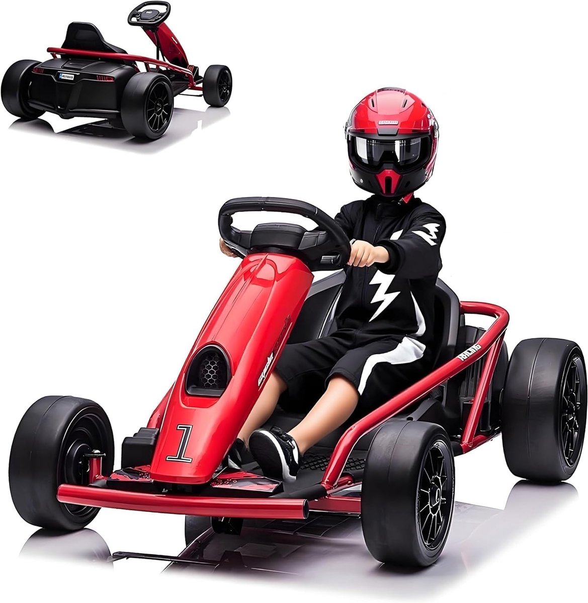 Elektrische kart voor kinderen 24 V – Elektrische auto met driftfunctie – 2 krachtige motoren van 300 W – Zachte start, muziek en claxon, volledig metalen frame – Voor kinderen van 8 tot 12 jaar – Rood Speelgoedaccuvoertuig kopen online