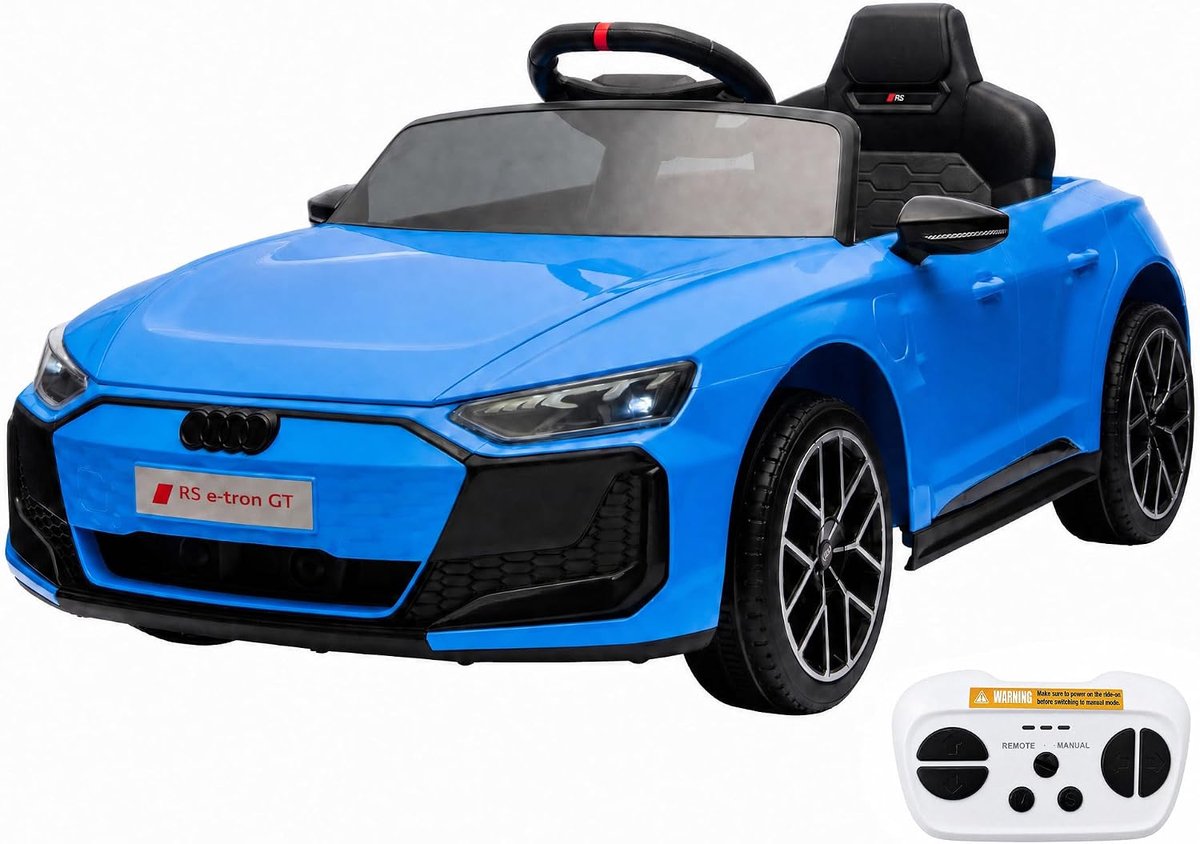 Elektrische kinderauto – met muziek, claxon en koplampen – voertuig op 12V-accu – 3–5 km/u – afstandsbediening – veiligheidsgordel – voor kinderen vanaf 3 jaar – A.U., D, I RS E-Tron GT-ontwerp - blauw Speelgoedaccuvoertuig kopen online