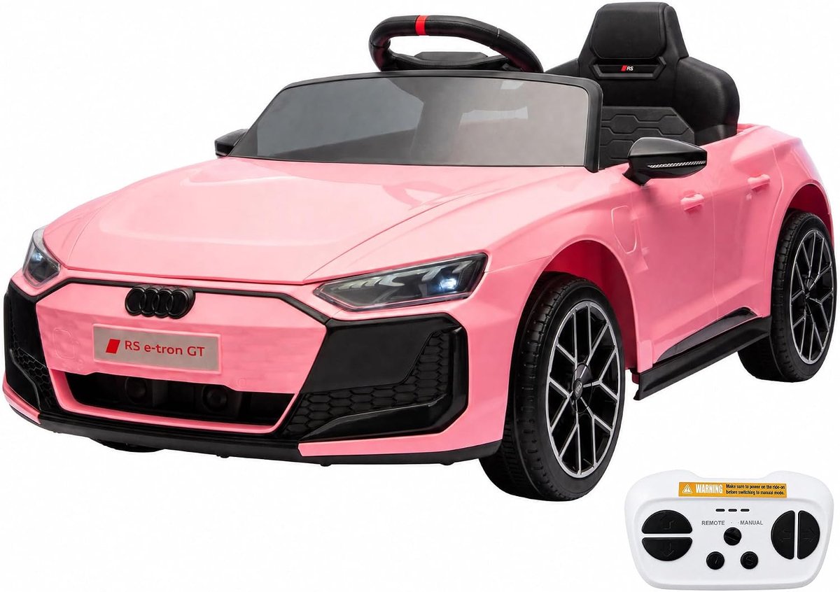 elektrische kinderauto met muziek claxon en koplampen voertuig op 12v accu 3 5 km u afstandsbediening veiligheidsgordel voor kinderen vanaf 3 jaar a u d i rs e tron gt ontwerp roze