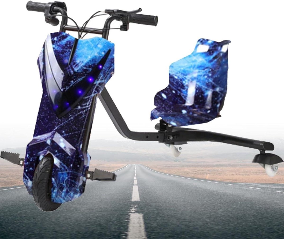 elektrische kinderdriewieler drift trike buitenspelen 360 graden driften 80 kg draagvermogen blauw