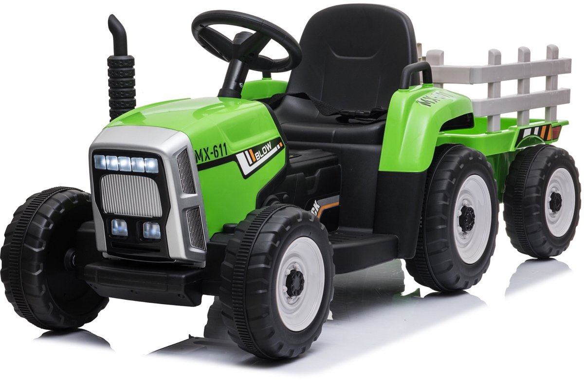 Elektrische kindertractor met aanhanger 12V Groen Speelgoedaccuvoertuig kopen online