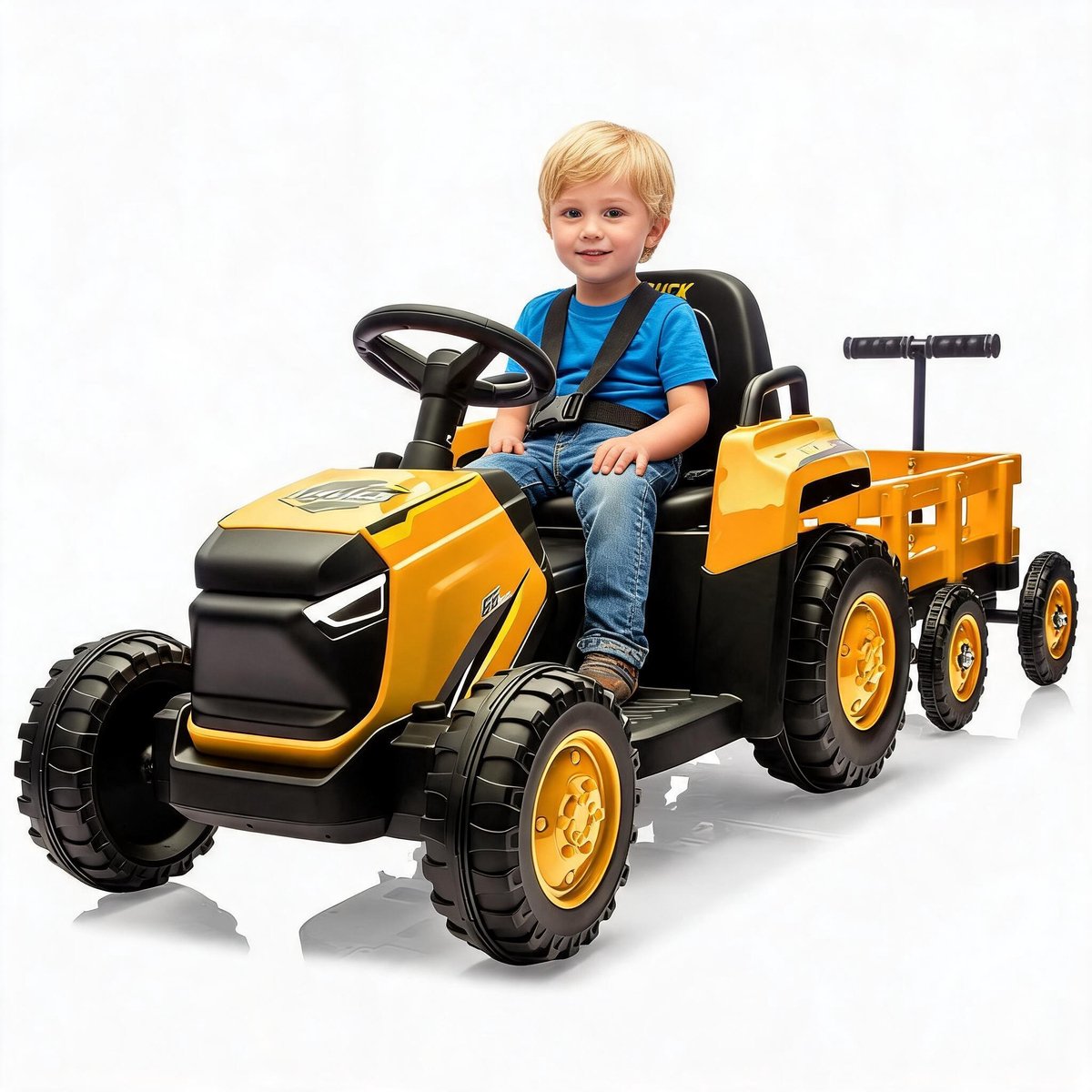 Elektrische Opzittractor 12V voor Kinderen — Rijdt vooruit & achteruit, 2,4G Afstandsbediening, Dubbele Aandrijving 2×390W Motor, Inclusief Oplader, Voor 3-6 Jaar, Geel Speelgoedaccuvoertuig kopen online