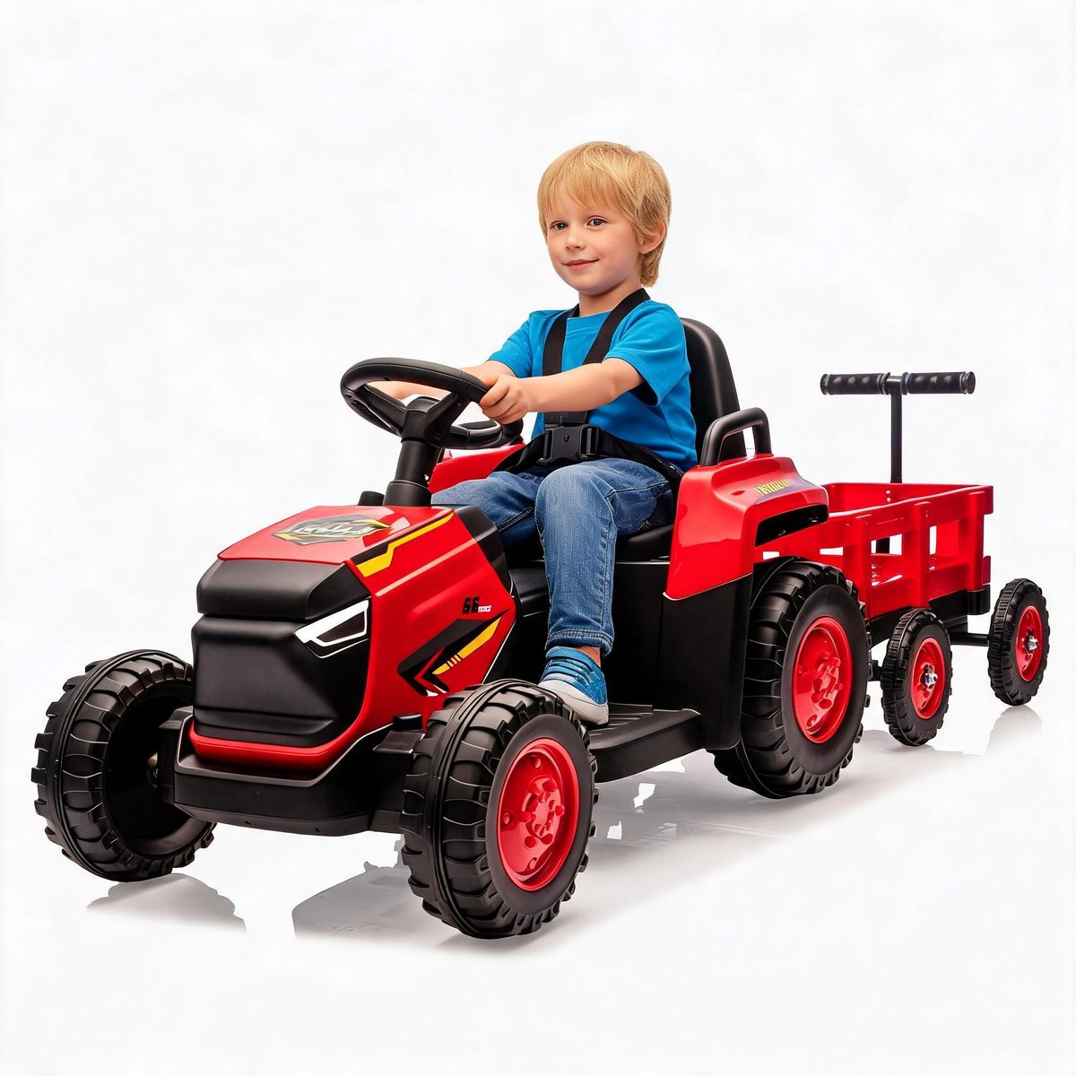 Elektrische Tractor Kinderspeelgoed 12V | Ride-On Auto met Muziek & Lampjes | Cadeau voor Jongens en Meisjes 3-6 Jaar | Ouderlijke Afstandsbediening | Rood Speelgoedaccuvoertuig kopen online