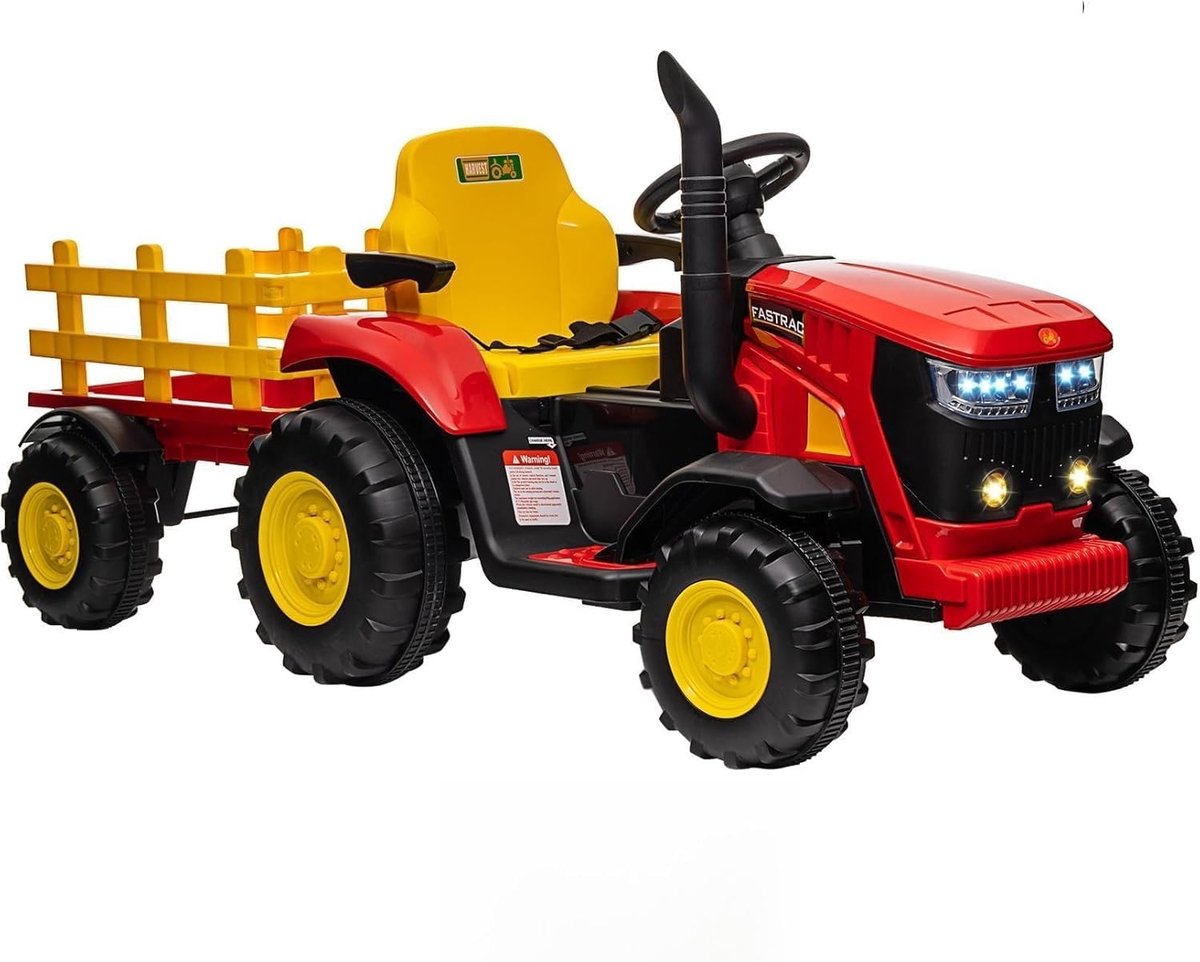 Elektrische Trekker voor Kinderen - 12V Ride-On Tractor met 2 Motoren - Elektrische Auto met Muziek & LED Koplampen - Afstandsbediening - Rood Speelgoedaccuvoertuig kopen online