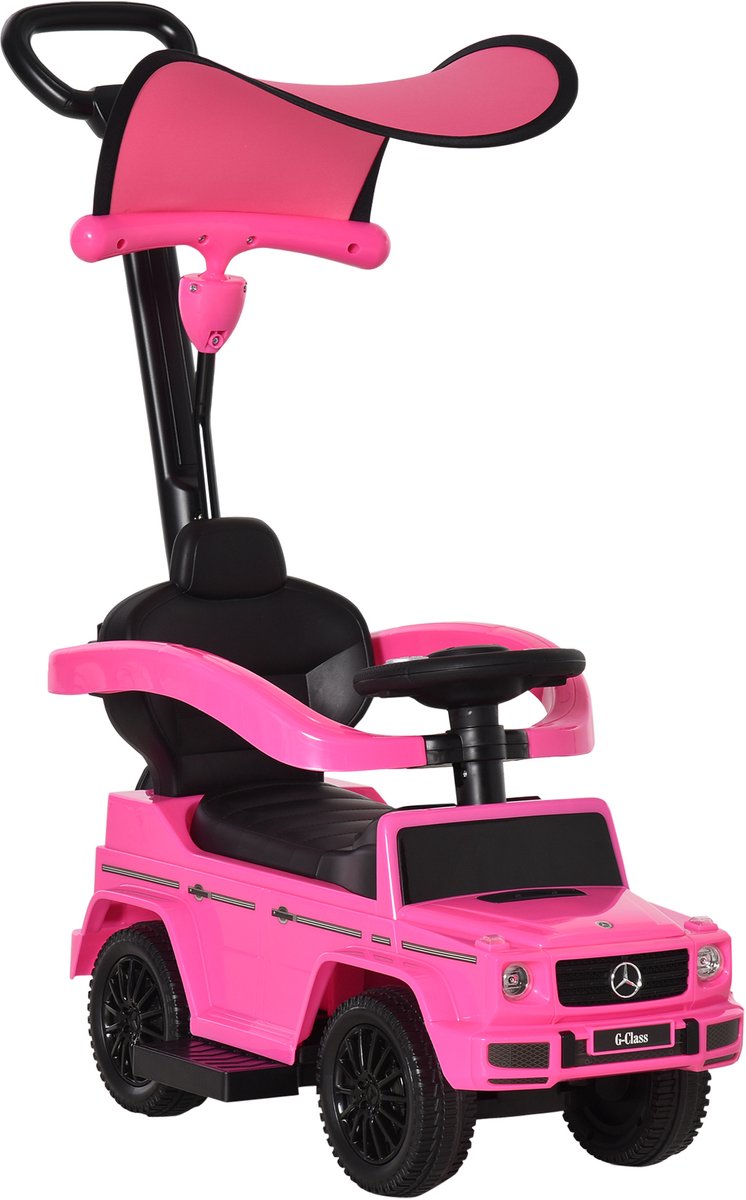 HOMCOM-Rijauto met schuifmechanisme-PP-85,5x40,5x95cm-Roze, zwart Loopauto kopen online