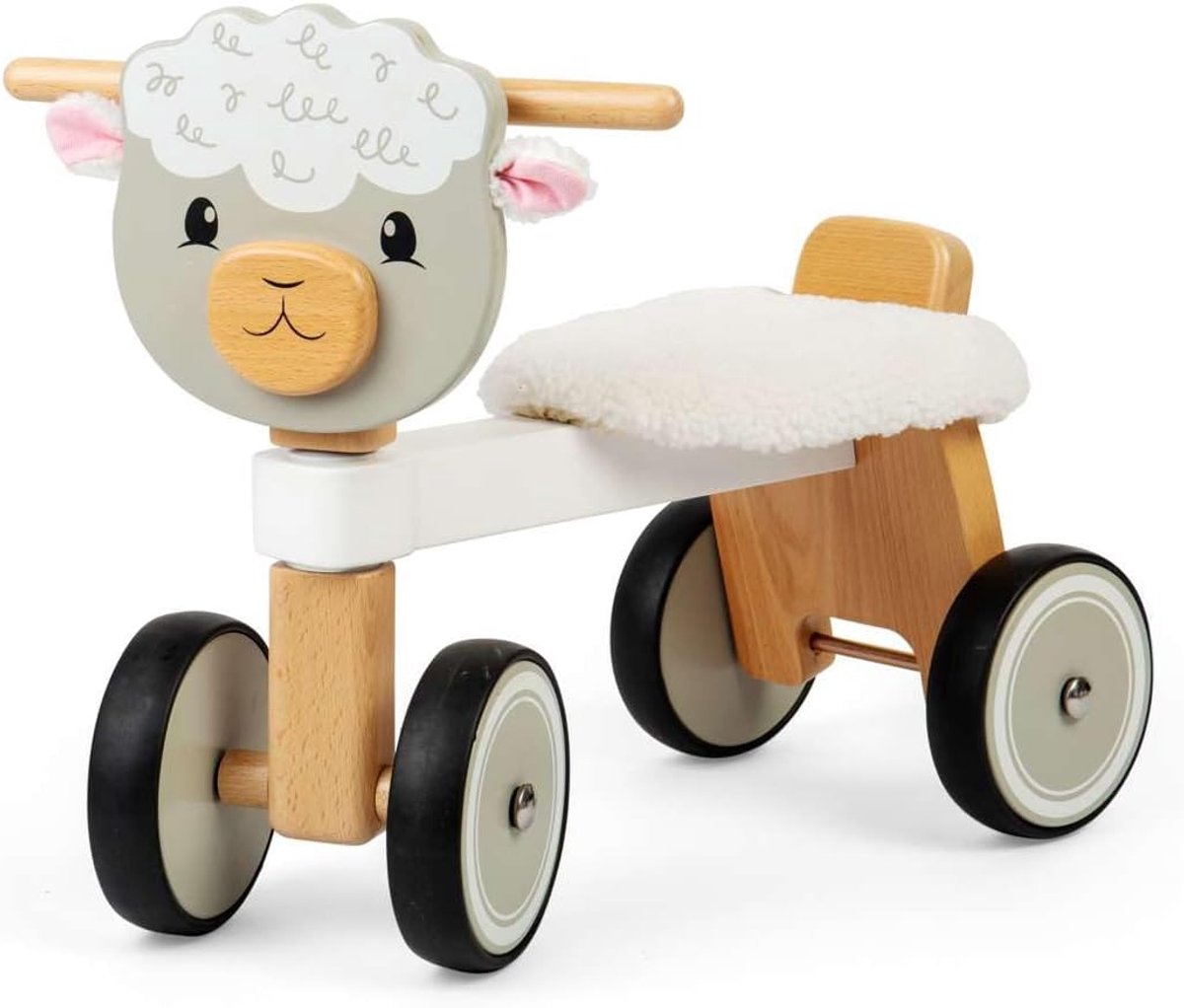 Houten Loopfiets - Dieren Speelgoed - Motorische Vaardigheden - Zachte Zitting - 45.4 cm Lengte - Wit Loopfiets kopen online