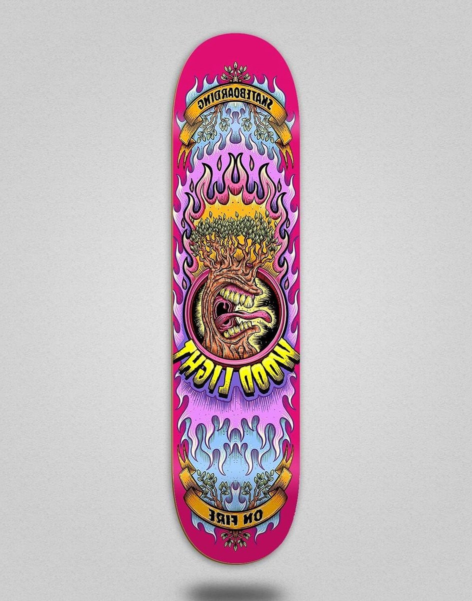 Houten skateboard deck - Skateboard plank - Street cruisen - Op vuur design - 8.5 inch - Roze Skateonderdeel kopen online