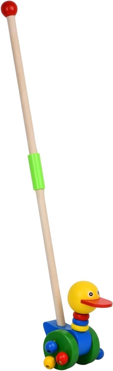 Houten Trekspeelgoed Eend - Duw Speelgoed - Motorische Ontwikkeling - Beweegbare Kop - 26 x 11 x 7 cm - Veelkleurig Speelgoedkruiwagen kopen online