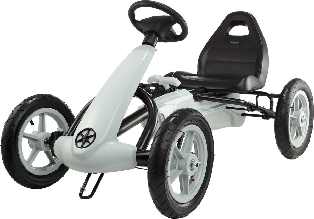 hypermotion go kart voor kinderen vanaf 5 jaar trapauto voor jongens en meisjes rijden voor en achter dubbele handrem kinderfiets als een auto 4 wielen metaal kunststof grijs