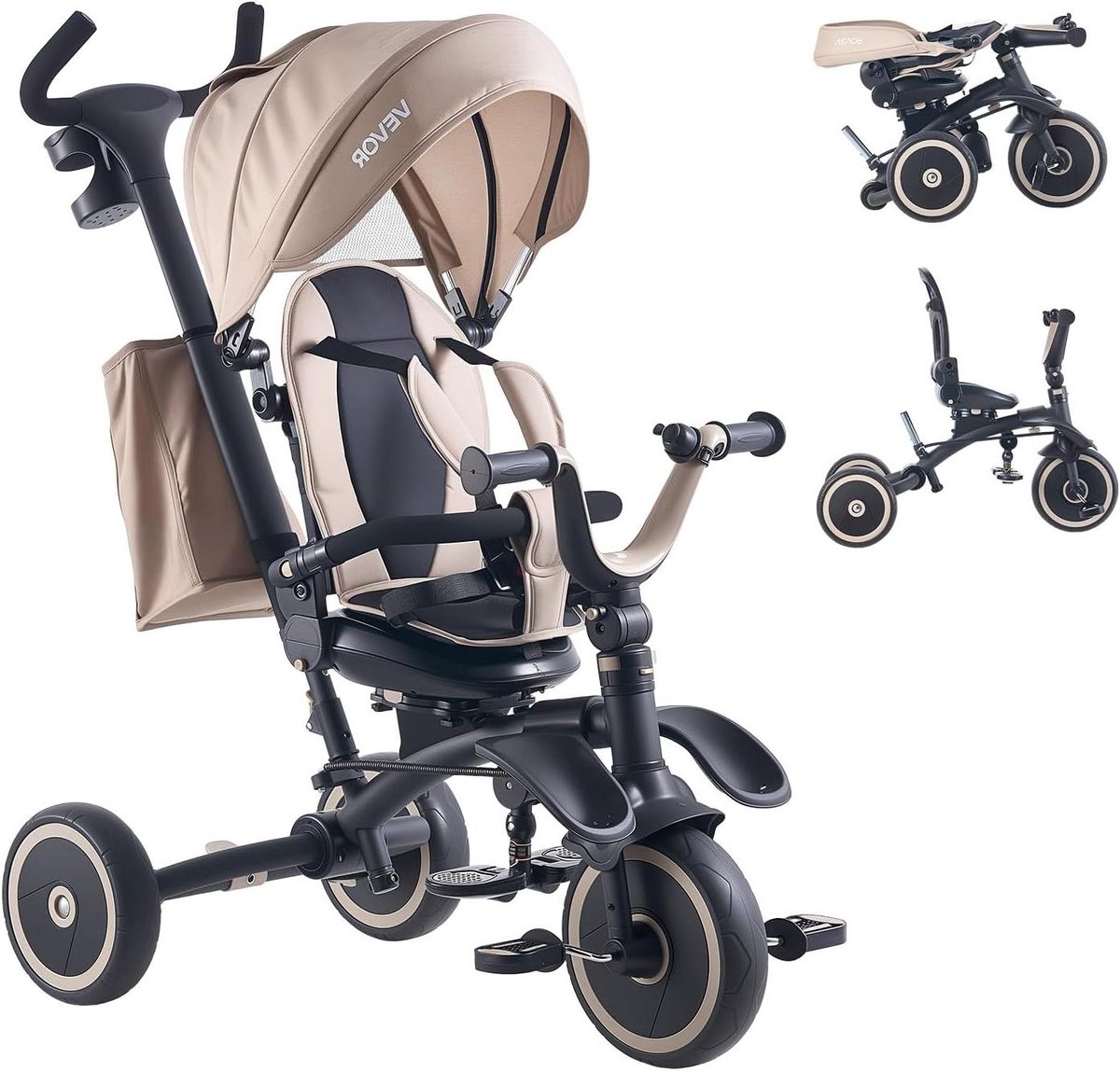 Inklapbare Driewieler - Kinder driewieler Loopfiets - Kind Ontwikkeling - 7 Verschillende Configuratie - 18 maanden - 5 jaar - Kaki Zwart Driewieler kopen online