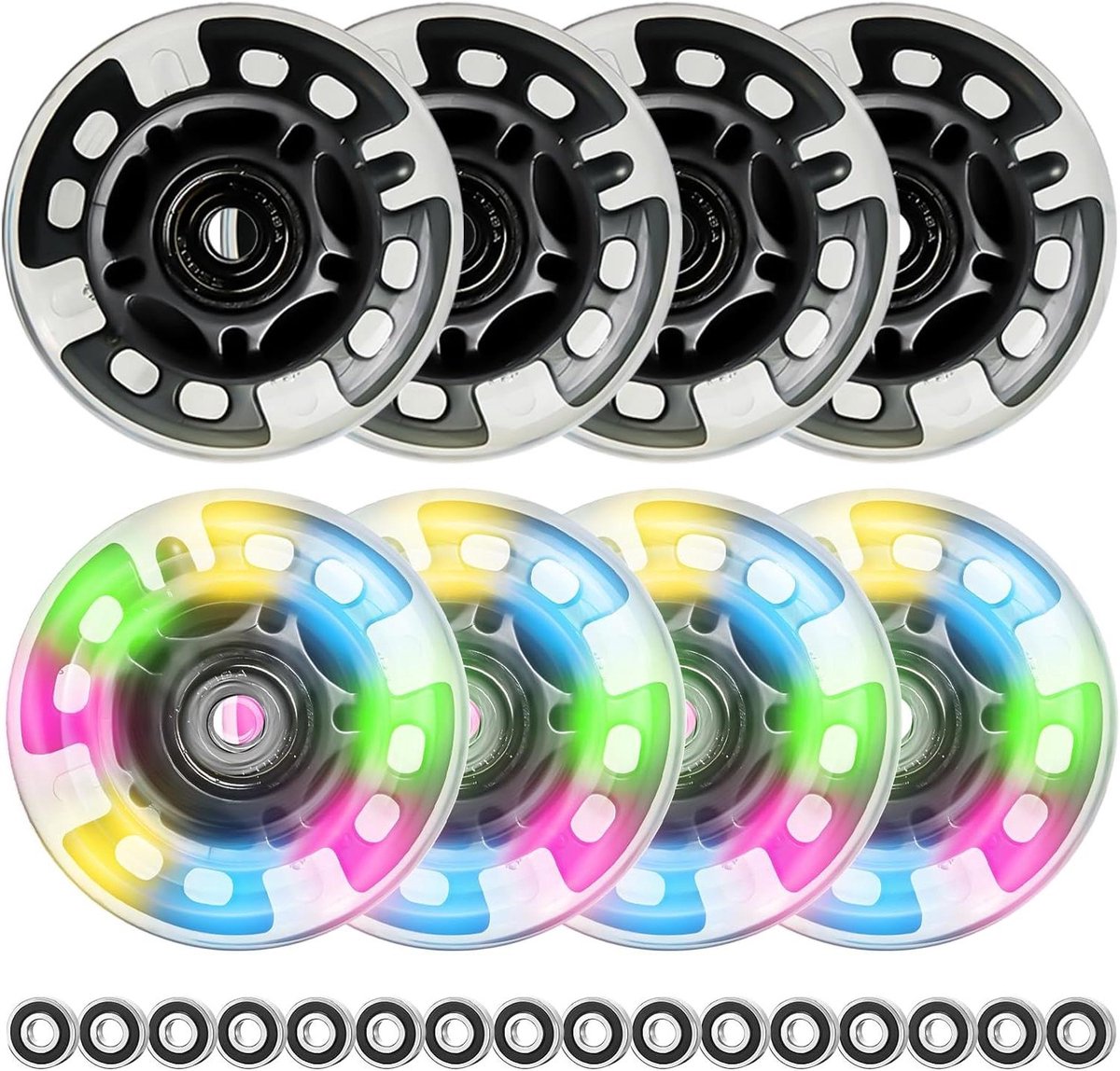 Inline skate wielen - Skeeler onderdelen - Vrije tijd skaten - Lichtgevend zonder batterijen - 80 mm 8 stuks - Zwart Skateonderdeel kopen online