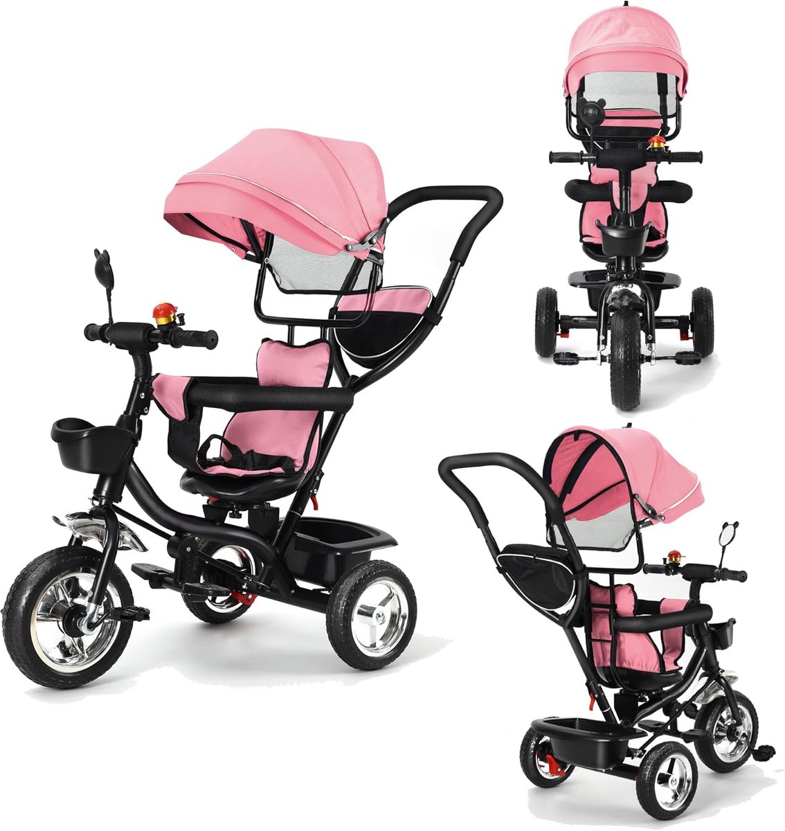 Kinder driewieler - Evoluerende fiets - Buiten spelen - Omkeerbare zitting - 46 x 75 x 106 cm - Roze-zwart Driewieler kopen online