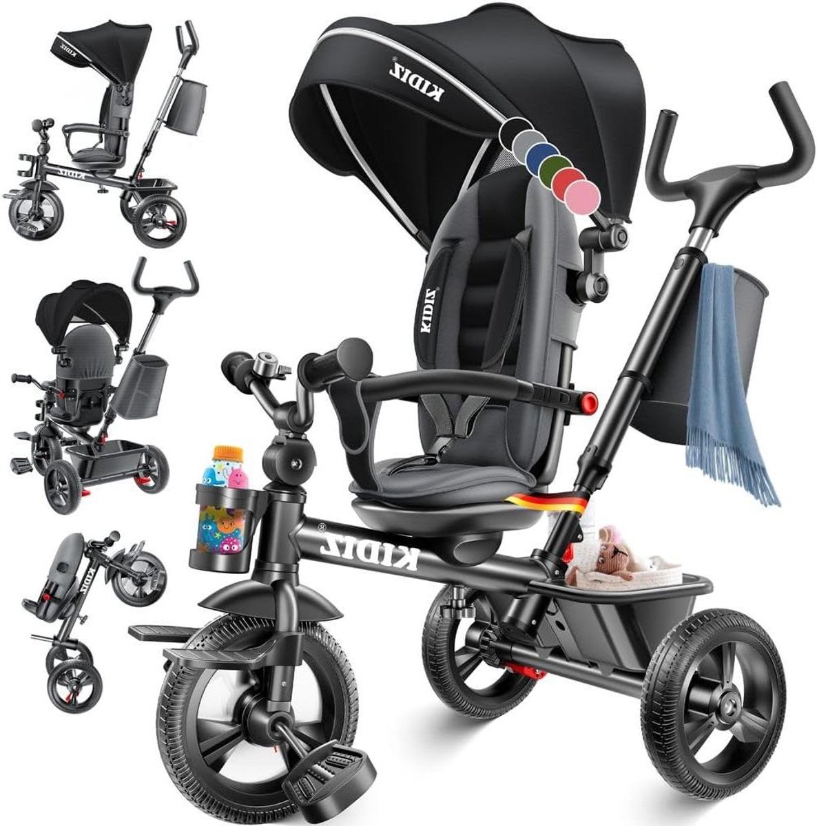 Kinderdriewieler 5-in-1 - Loopfiets Duofiets - Buiten Spelen - 360° Draaibare Zitting - 95 x 49 x 105 cm - Zwart Driewieler kopen online