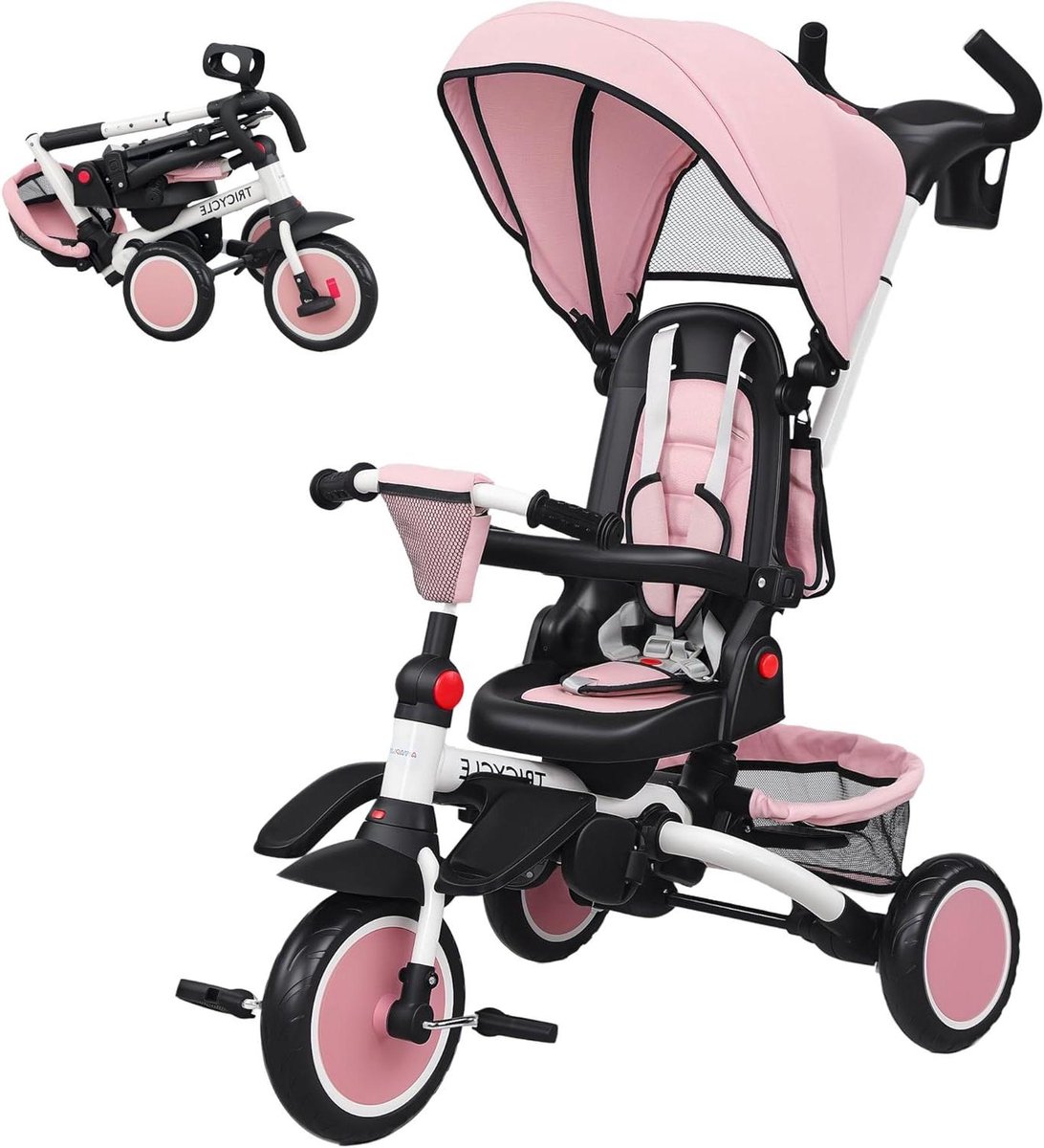 kinderdriewieler 6 in 1 babyfiets duofiets samen op pad 360 graden draaibare zitting