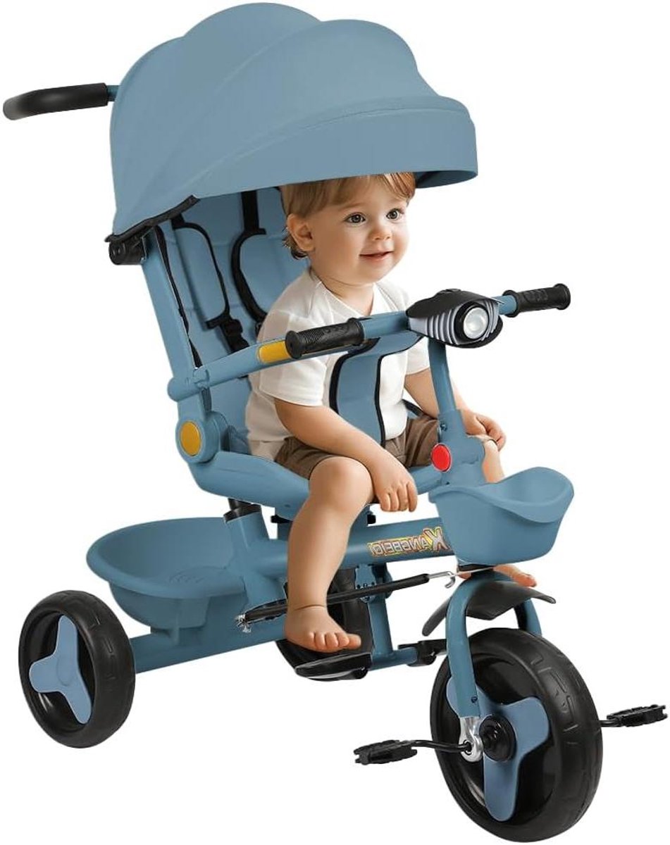 Kinderdriewieler - Babydriewieler 4-in-1 - Buiten spelen - Schaalbaar en aanpasbaar - Tot 25 kg - Blauw Driewieler kopen online