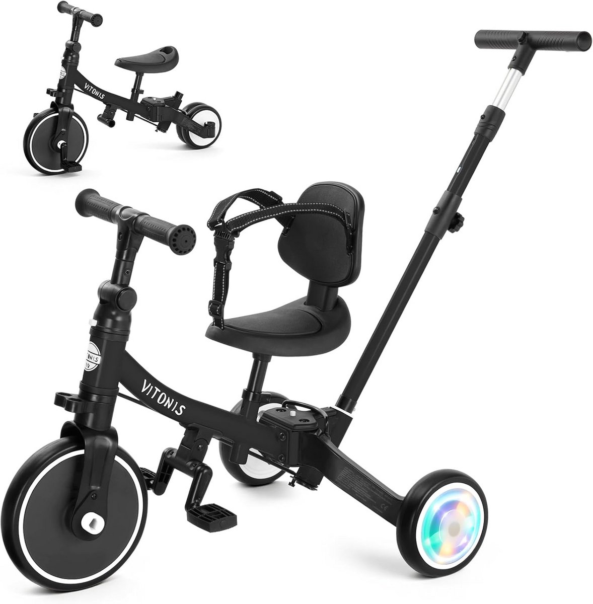 Kinderdriewieler - Loopfiets - Buiten spelen - 5-in-1 functie - 18 maanden tot 5 jaar - Zwart Driewieler kopen online