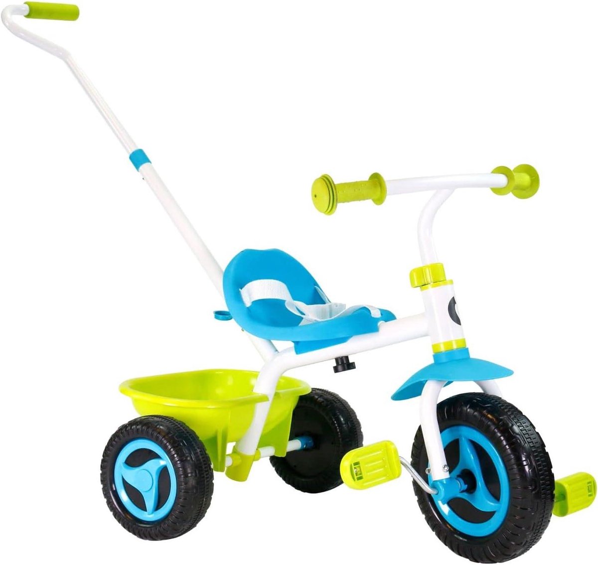 Kinderdriewieler - Loopfiets met duwstang - Buiten spelen - 2-in-1 functie - 96 x 45.5 x 94 cm - Blauw Groen Driewieler kopen online