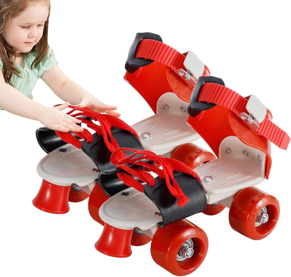 kinderschaatsen quad skates buiten spelen verstelbare maat 28 36 cm rood