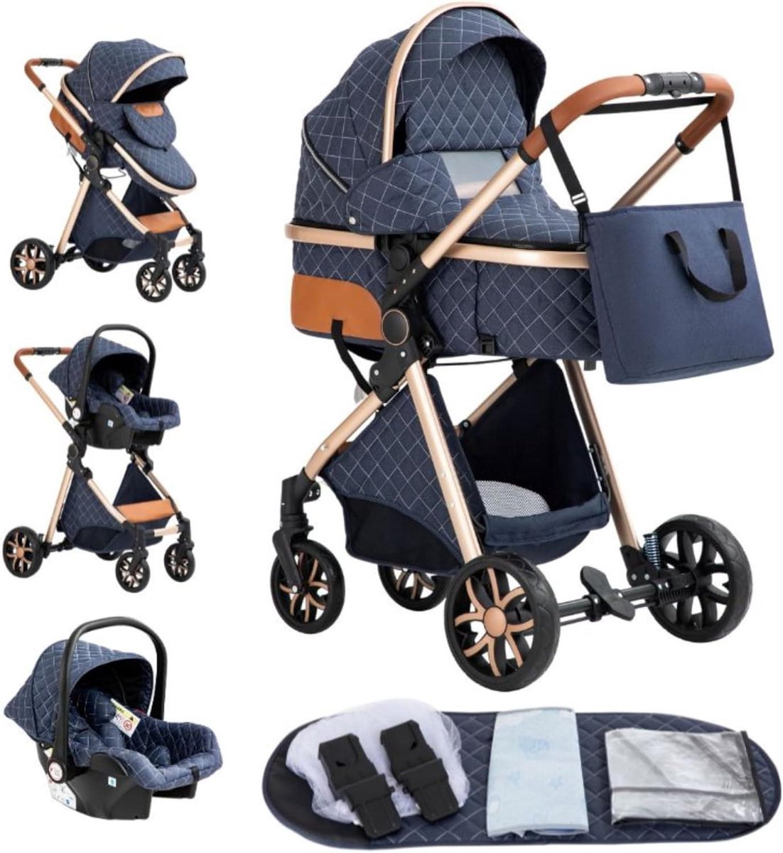 Kinderwagen 3-in-1 - Driewieler buggy - Baby vervoeren - Hoge landschap - 60 x 40 x 105 cm - Blauw Driewieler kopen online