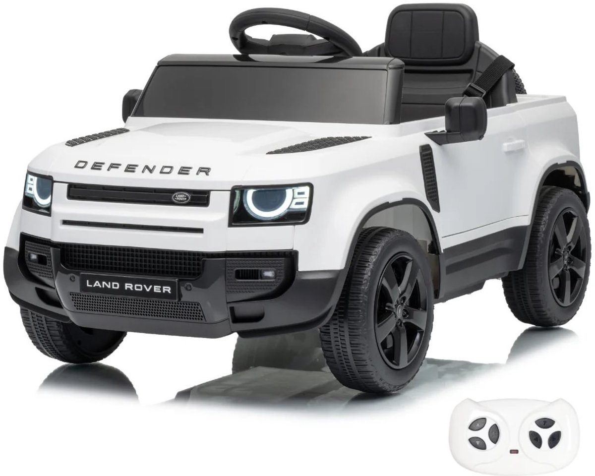 land rover defender 90 elektrische kinderauto 12v 1 tot 5 jaar accuvoertuig met afstandsbediening eva wielen 3 puntsgordel accuvoertuig met werkende deuren mp3 speler wit