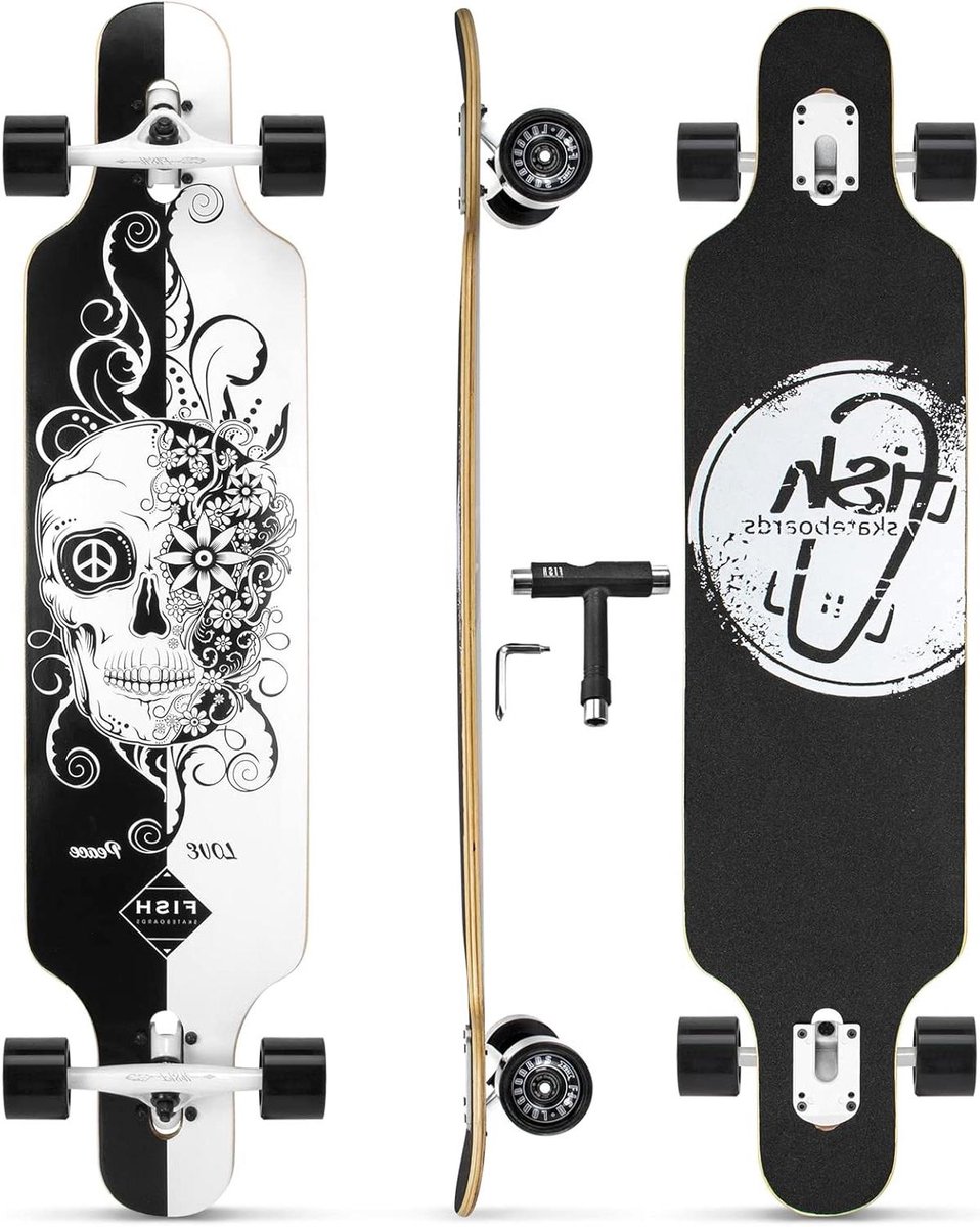 Longboard Skateboard - Cruiser Board - Stad Cruisen - Dubbel Kickdeck - 104 cm - Paars-zwart Longboard kopen online