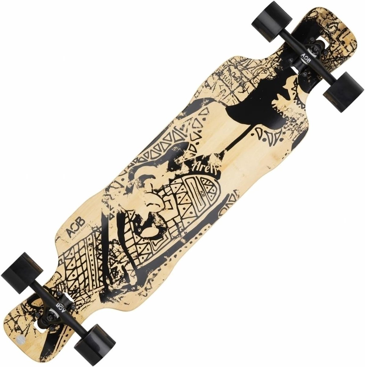 longboard tribal cruiser skateboard recreatief cruisen drop thru montage 98 cm lang goud met patroon