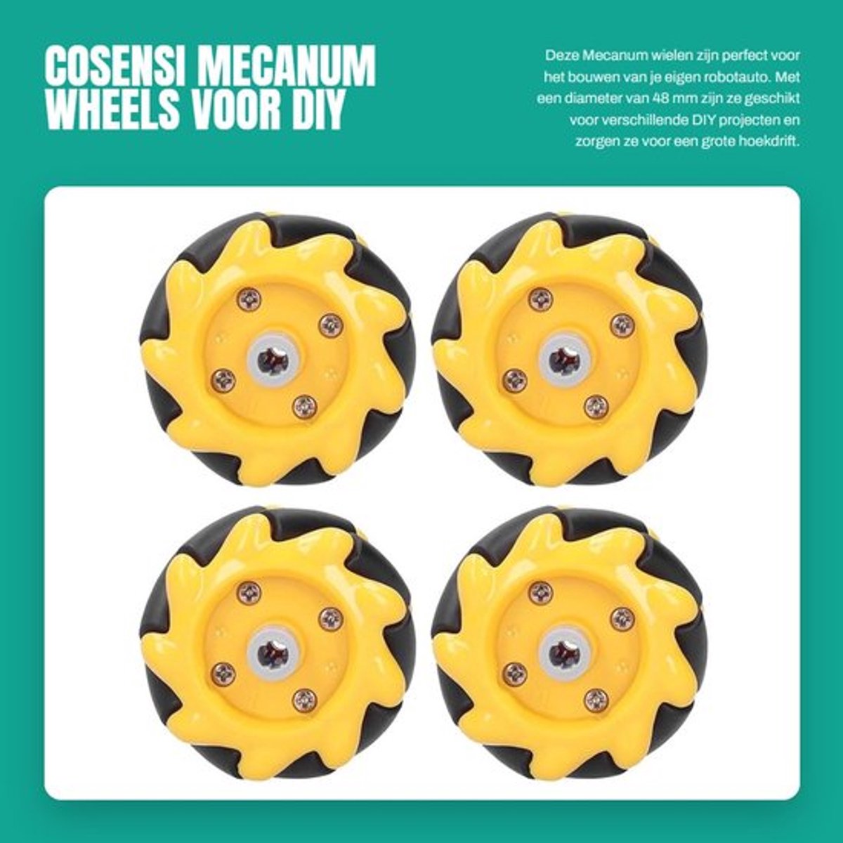 mecanum wheel abs rubber diy smart auto accessoires diameter 48mm tt koppeling set van 4 wielen schokbestendig robotwielen