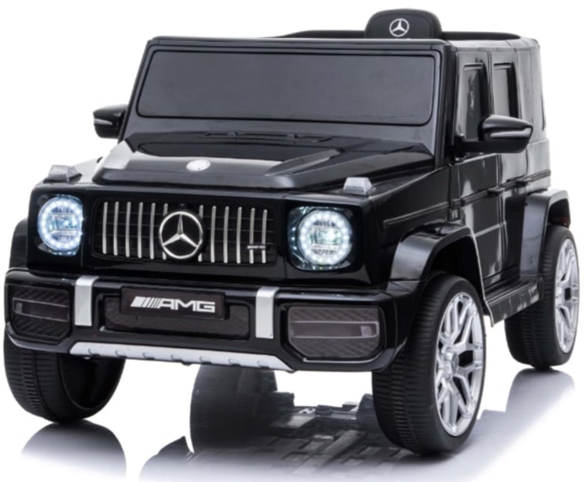 mercedes g63 amg elektrische kinderauto zwart 12v full options lincentie auto met afstandsbediening bluetooth muziek verlichting en openslaande deuren