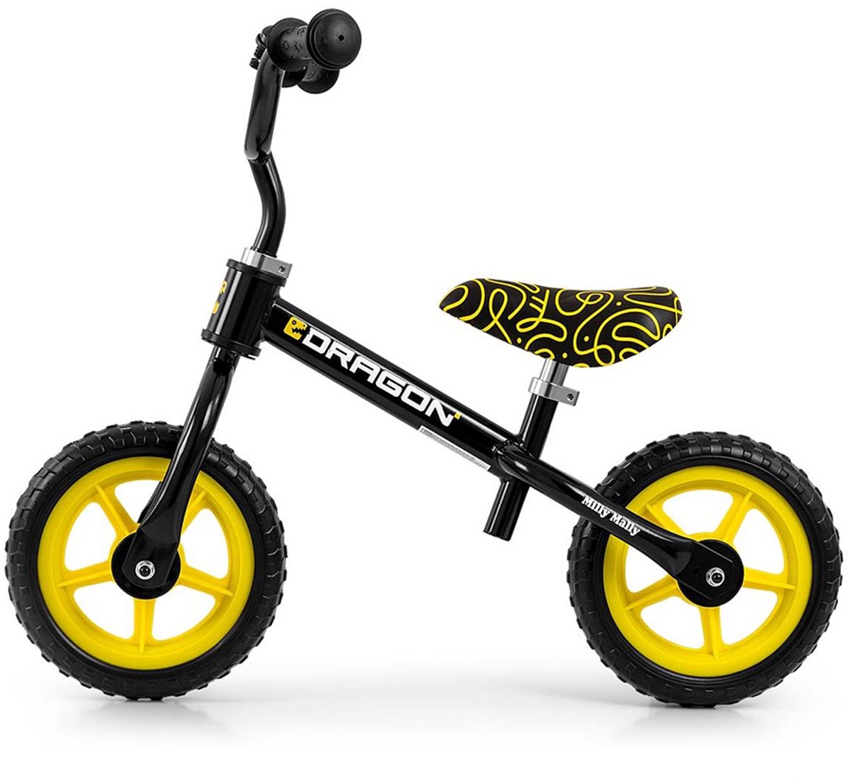milly mally dragon loopfiets zwart 10 inch kinderloopfiets