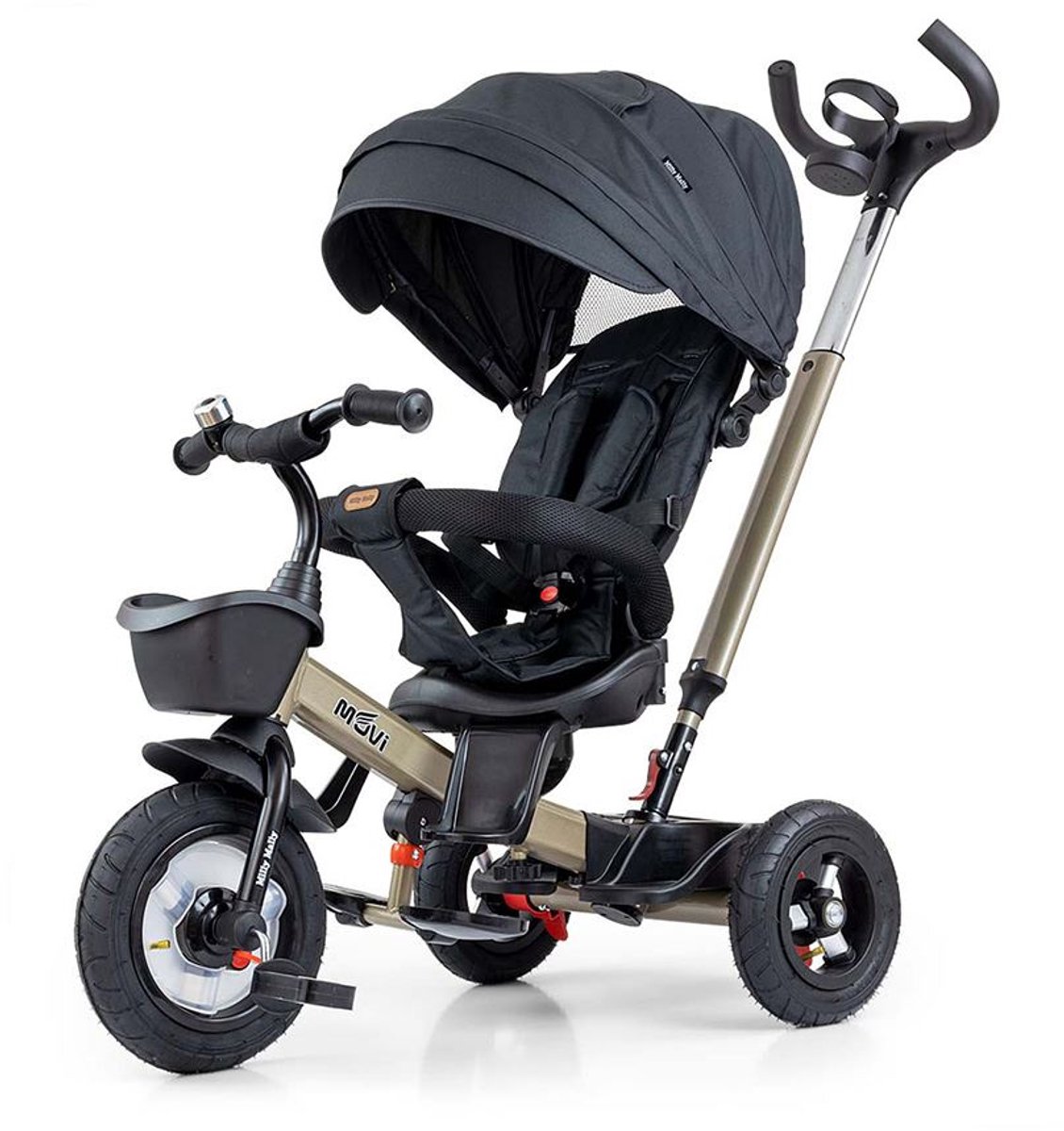 milly mally movi kinderdreiwiel met duwstang goud driewieler
