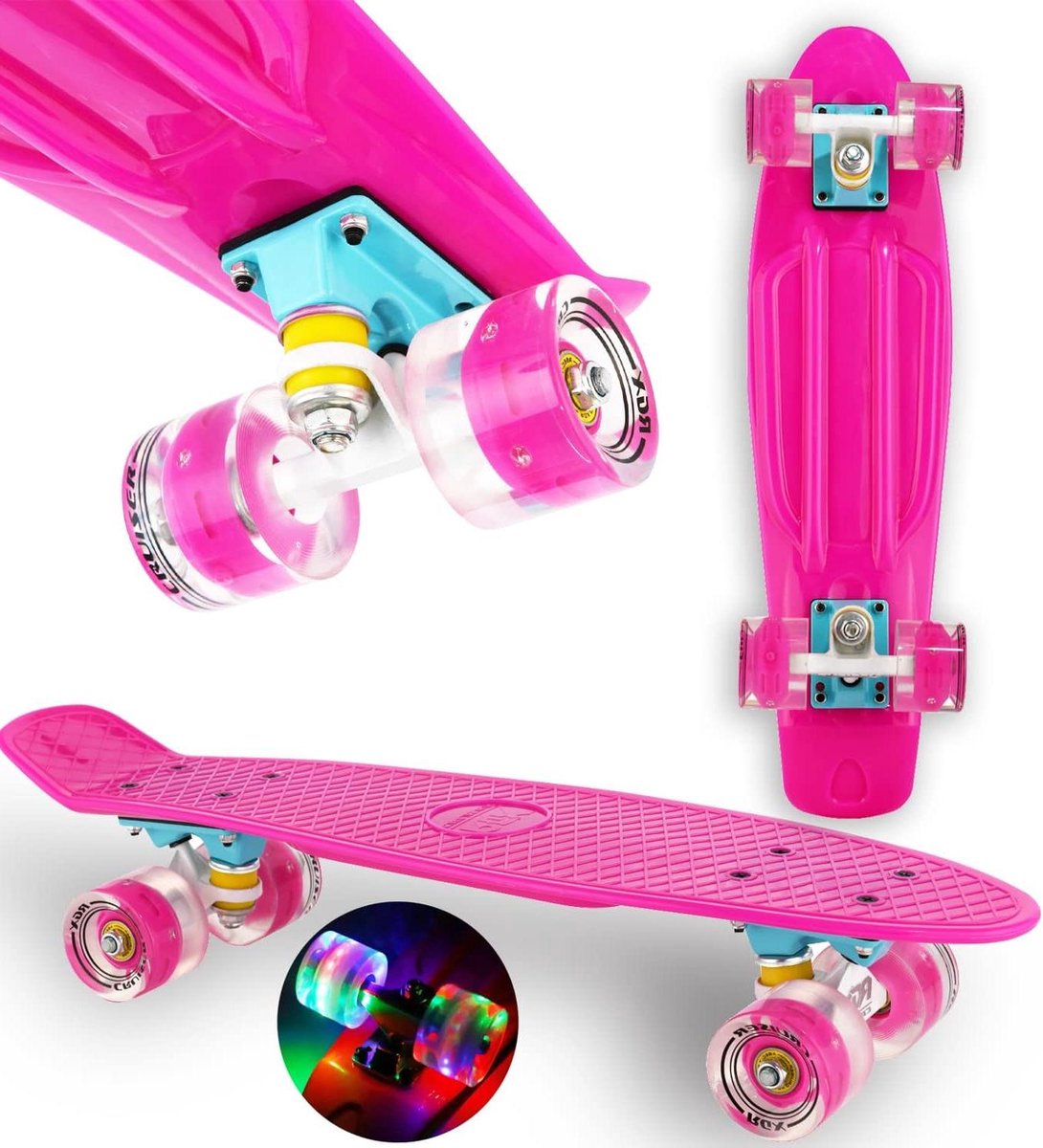 mini cruiser skateboard compact skateboard stad cruisen met led wielen 56 cm roze