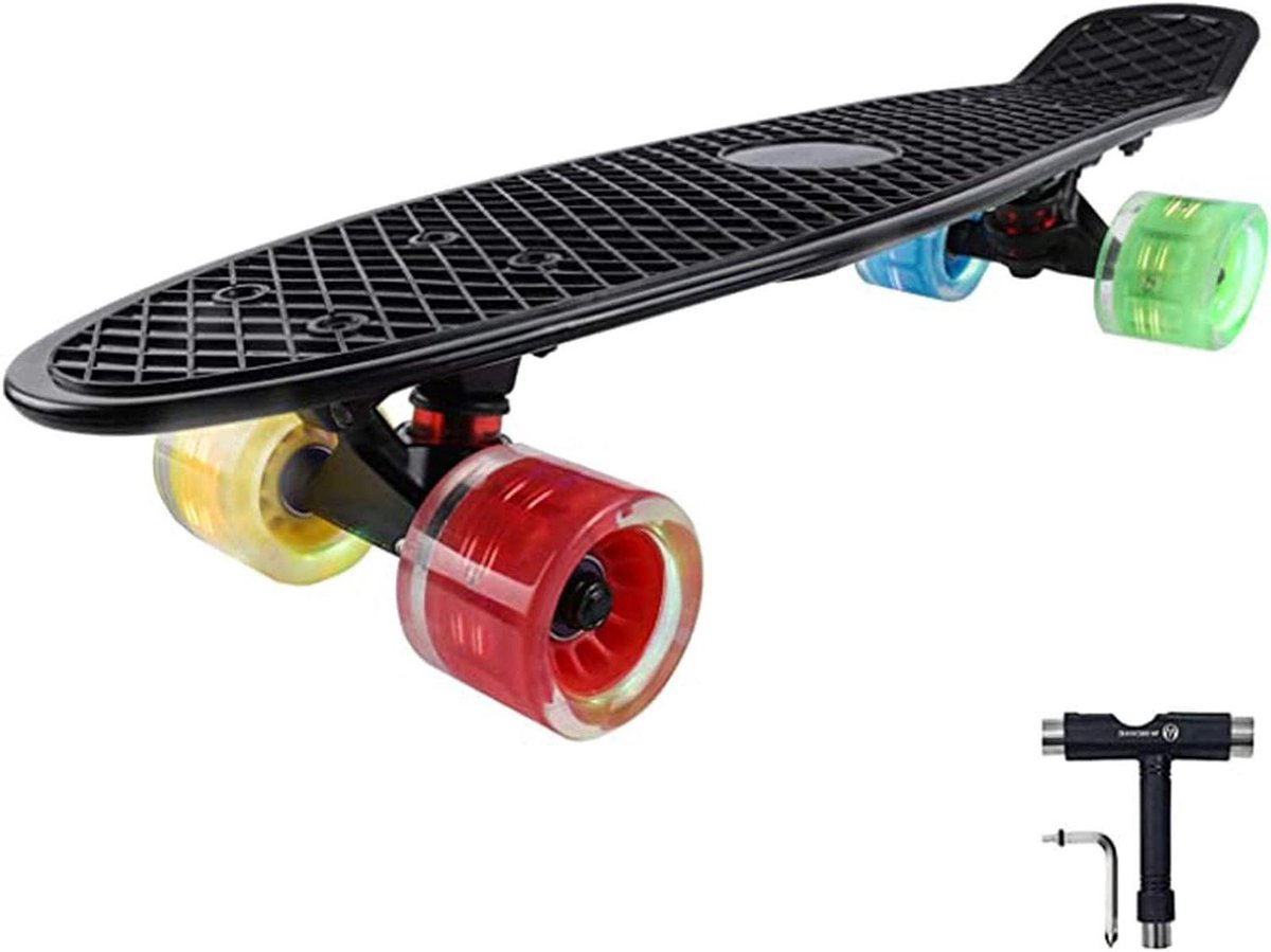 mini cruiser skateboard kinder skateboard buiten spelen led lichtwielen 22 inch zwart