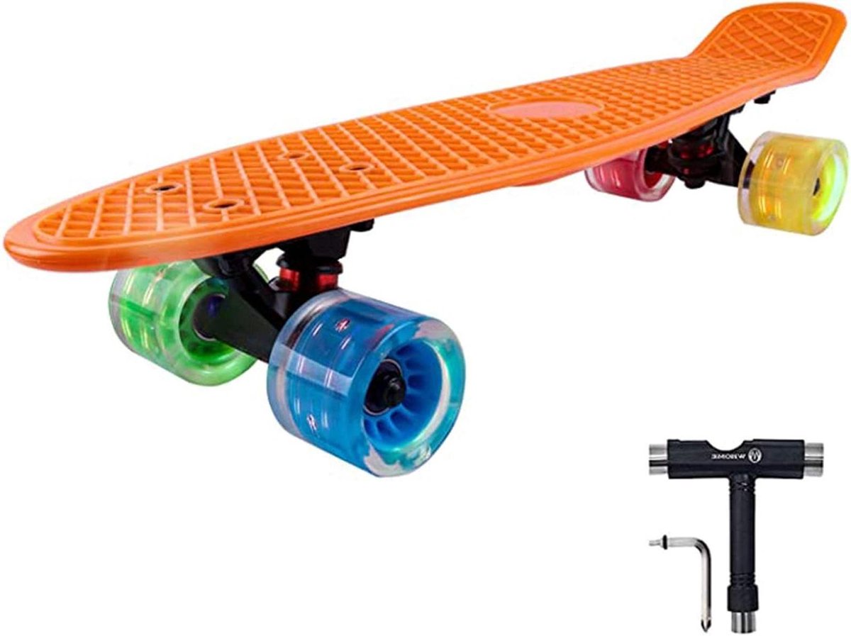 mini cruiser skateboard kinder skateboard stap de straat op zelf oplichtende wielen 22 inch dek oranje
