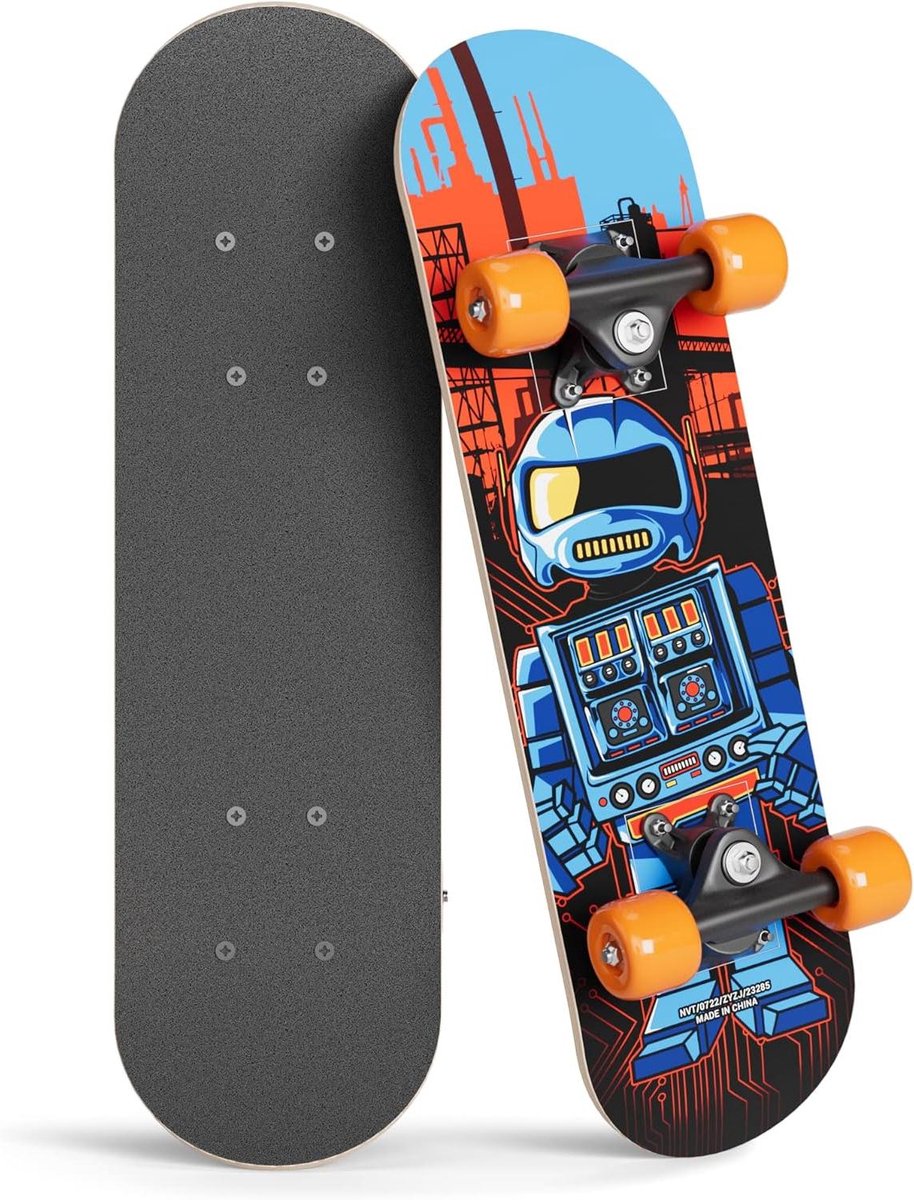 Mini Houten Cruiser - Beginners Skateboard - Leren Rijden - Robot Design - 17 Inch - Multicolor Skateonderdeel kopen online