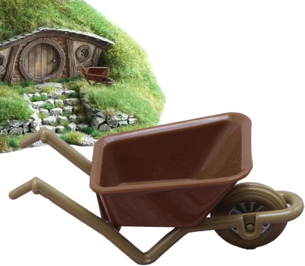 Mini Kruiwagen - Speelgoed Boerderij - Poppenhuis Decoratie - Glad ABS Materiaal - 10 x 6 x 5 cm - Bruin Speelgoedkruiwagen kopen online